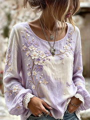 Chemise femme en coton-lin à imprimé floral violet clair Calssy