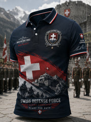 Polo homme à manches courtes au motif vintage de style militaire