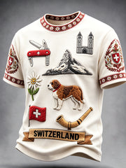 T-shirt décontracté à imprimé graffiti pour hommes, fête nationale suisse