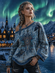 Femme Viking Casual Off-épaule Sweatshirt