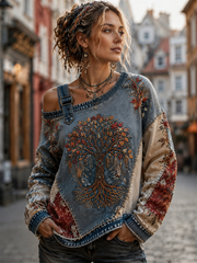 Sweat-shirt viking décontracté à épaules dénudées pour femme