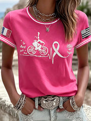 Femmes Rose Français Bretagne Sensibilisation au cancer du sein Imprimer T-shirt décontracté