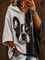 Sweat à capuche décontracté pour femme avec motif mignon de Boston Terrier