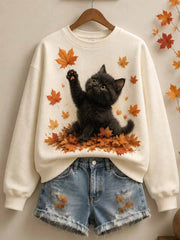 Sweat-shirt Femme Imprimé Chat Automne Rétro
