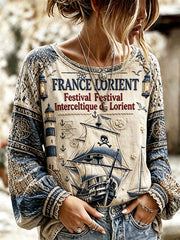 T-shirt léger en coton-lin protecteur contre le soleil pour femme French Lorient Celtic Festival Print