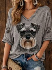 Mignon Miniature Schnauzer Art des femmes mi-longueur manches v-cou T-shirt