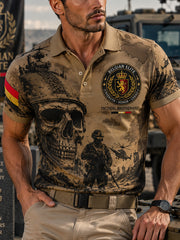 Polo à manches courtes pour homme, orné de motifs vintage camouflage et d’inspiration militaire