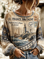 Femmes Rétro Français Lorient Celtic Festival Imprimer Léger Soleil-Protection Coton-Lin T-shirt