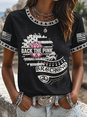 T-shirt Décontracté Femme Noir Style Breton Cancer Du Sein