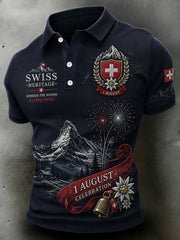 Polo manches courtes pour homme avec imprimé sur le thème du drapeau de la fête nationale