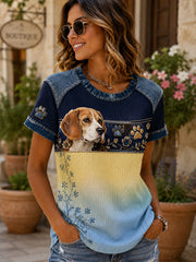 T-shirt imprimé d’art à thème animalier pour femmes, motif chien