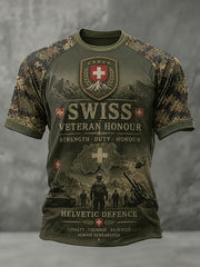 T-shirt raglan à manches courtes pour homme, avec imprimé camouflage de style militaire