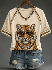 T-shirt décontracté Glam Tiger Print Femme