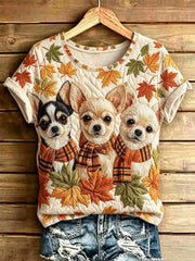 T-shirt décontracté d’automne pour femmes à imprimé chiens