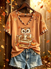 Motif de thème automne pour femmes imprimé T-shirt décontracté à manches courtes