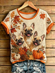 Les chiens d'automne des femmes Imprimer T-shirt décontracté