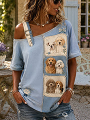 Haut décontracté à épaules dénudées pour femme, motif artistique animalier