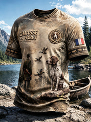 T-shirt décontracté pour homme, style vintage, motif de la saison de chasse en Bretagne, France
