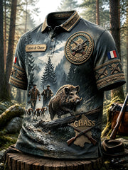 Les hommes de la jungle française sauvage sanglier chasse saison célébration impression polo décontracté