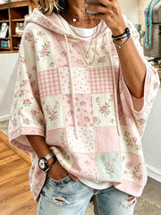 Sweat à capuche décontracté pour femme, imprimé fleuri rose