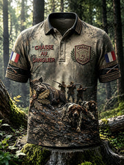 Polo décontracté imprimé saison de chasse au sanglier de la jungle française pour hommes