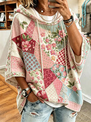 Sweat à capuche décontracté pour femme, imprimé fleuri rose