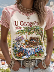 T-shirt femme Cavagnëtu à imprimé vintage, mode ample à manches courtes