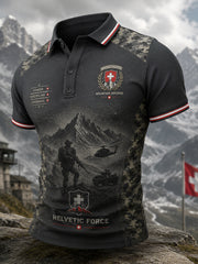 Polo homme à manches courtes au motif vintage de style militaire