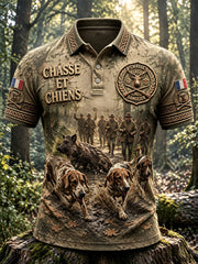Polo décontracté à imprimé saison de chasse au sanglier français vintage pour hommes
