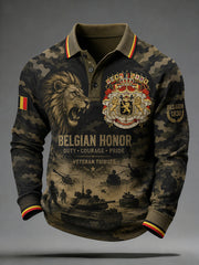 Polo homme à manches raglan et manches longues, orné d’un imprimé camouflage de style militaire