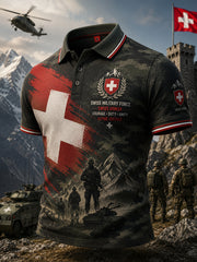 Polo homme à manches courtes au motif vintage de style militaire