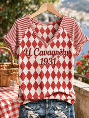 T-shirt femme Cavagnëtu à imprimé vintage, mode ample à manches courtes