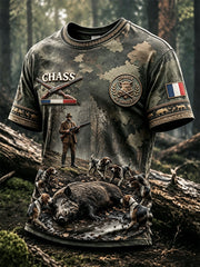 T-shirt décontracté imprimé camouflage pour hommes saison de chasse au sanglier français jungle