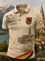 Polo à manches courtes pour homme avec imprimé graphique commémoratif urbain
