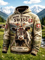 Swiss Retro Alpine Cowherd Print Sweat à capuche décontracté pour hommes