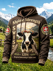 Sweat-shirt à capuche décontracté à imprimé Swiss Alps pour hommes