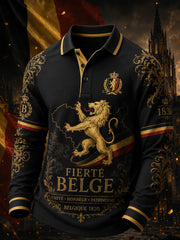Polo à manches longues pour homme avec imprimé patriotique commémoratif
