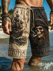 Short décontracté avec impression d’art rétro viking