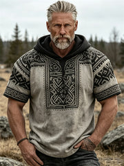 Sweat à capuche manches courtes pour homme, motif viking vintage avec nœud celtique imprimé