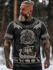 T-shirt pour homme à manches courtes, imprimé celtique d’inspiration viking, style vintage
