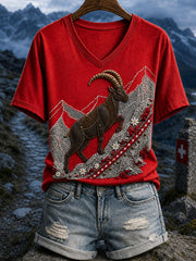 Rétro Swiss Animal Art Print T-shirt décontracté pour femmes
