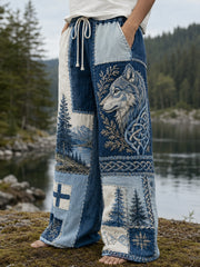 Pantalon décontracté à imprimé artistique d'inspiration viking finlandaise pour hommes
