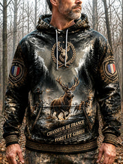 Sweat-shirt à capuche décontracté pour homme, motif de chasse à la française, collection automne
