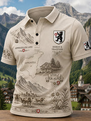 Polo homme à manches courtes orné d’un imprimé vintage façon souvenir de ville