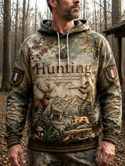 Sweat-shirt à capuche décontracté pour homme, motif automnal de la saison de chasse au cerf rouge en France, couleur rouge