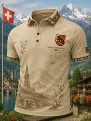 Polo homme à manches courtes orné d’un imprimé vintage façon souvenir de ville