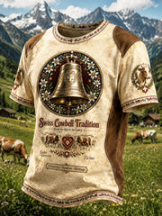 T-shirt décontracté à imprimé patchwork festival de retour aux montagnes des Alpes suisses pour hommes