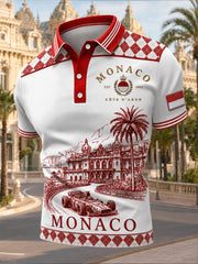 Chemise à manches courtes décontractée à col polo à imprimé Monaco pour hommes