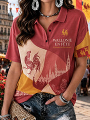 Polo femme à manches courtes, motif graphique sur le thème du Festival de Vallon