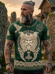 T-shirt décontracté à manches courtes pour homme, imprimé artistique d’inspiration viking vintage